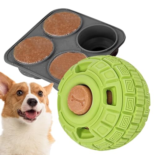 Popsicle Hundespielzeug – Leckerli-Spender Hund Kauspielzeug mit 4 Mulden Silikonschalen – Einfrieren Slow Food Training Spielzeug, Hund Puzzle Leckerli Futter Spender Ball, interaktives von Generisch