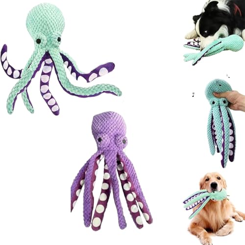 Premium-Plüschtier for Haustiere, Paw for Loves-Hundespielzeug, Oktopus-Plüschtier mit interaktiven Geräuschen gegen Langeweile als Begleitung for große Hunde, Anti-Abriss-Zuhause(Green+Purple) von Generisch