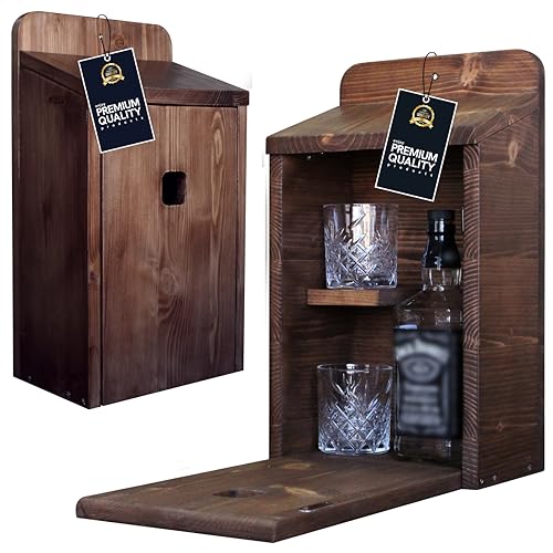 Premium Vogelhaus Minibar inkl. 2 Whiskysgläser Geburtstagsgeschenk Männer, lustige Geschenke, Handmade Wohnaccessoires Schnapsbar Zwitscherkasten für Büro oder Garten von Generisch