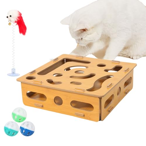 Puzzle Cat Toys, Kitten Mental Toy, 12.99x12.4x3.74 Inches, Pet Training Device, Stress Activity, Fun Game Design for Indoor Cats Play and Enrichment, Wooden Color Puzzle Cat Toys, Kitten Mental Toy, 12.99x12.4x3.74 Inches, Pet Training Device, Stress Activity, Fun Game Design for Indoor Cats Play and Enrichment, Wooden Color von Generisch