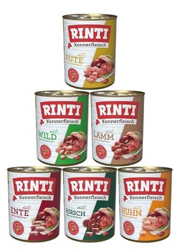 RINTI-Kennerfleisch 6 x 800g Mixpaket | 6 garantierte Sorten | getreidefreies Nassfutter mit 70% Fleisch & Innereien | ohne Soja | Hundefutter von Generisch