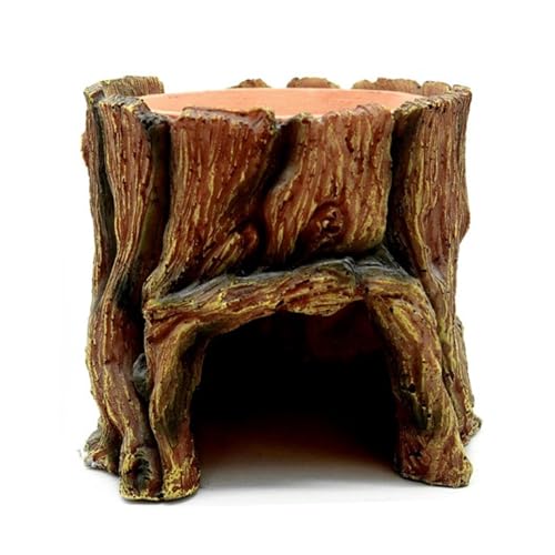 Reptile Cave, Tree Trunk Funny Reptile Hideaway, Reptile Hides Caves, Underwater Landscape with Food Tray, Aquarium Accessories, Reptile Resin Shelter, Feeding Habitat for Frogs Gecko Spider von Generisch