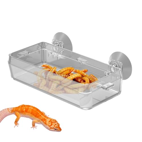 Reptilien-Futterschale - Reptilien-Ledge Feeder Saugnapf | Anti-Escape Mehlwurm-Schüssel, transparentes Futterbecken für Schlangen, Chamäleon, Gecko, Leguan von Generisch