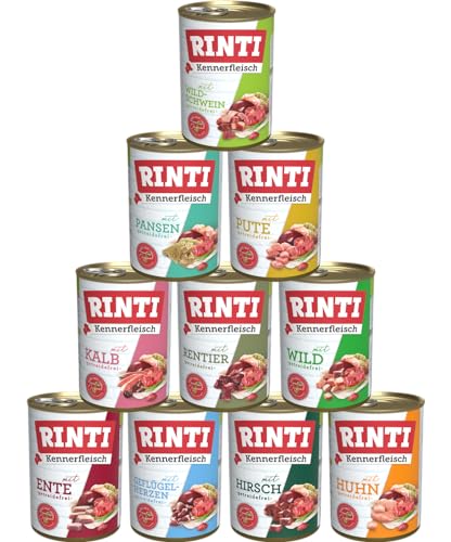 Rinti-Kennerfleisch 10 x 400g Mixpaket | 10 garantierte Sorten | getreidefreies Nassfutter mit 70% Fleisch & Innereien | ohne Soja | Hundefutter von Generisch