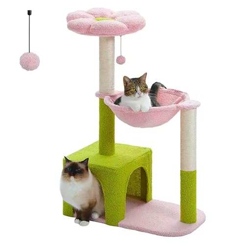 Road Kaktus-Katzenbaum mit Kratzunterlage und großer Hängematte, Katzenturm mit Höhle, Kleiner Katzenturm, bequemer Korb für Indoor-Katzen, 80 cm, Grün von Generisch