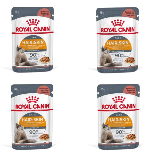 Royal Canin Hair & Skin Care Gravy | 4er Pack | 4 x 12 x 85g | Alleinfuttermittel für ausgewachsene Katzen | Feine Stückchen in Soße | Kann zu einem gesundes Fell beitragen von ROYAL CANIN