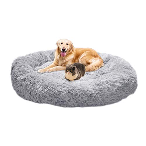 Rundes Hundebett für extra große Hunde, 120 cm, Plüsch, beruhigendes Bett mit warmem, weichem Kissen, Donut-Kuscheltier für Katzen und Welpen, bequemes Sofa für den Winter, XXL, Hellgrau von Generisch