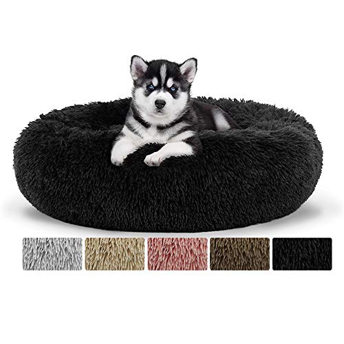 Rundes weiches Haustierbett für Katzen und kleine, mittelgroße Hunde, tragbares Kuschelnest mit rutschfester Silikonunterseite, Ø 80 cm, Schwarz von Generisch