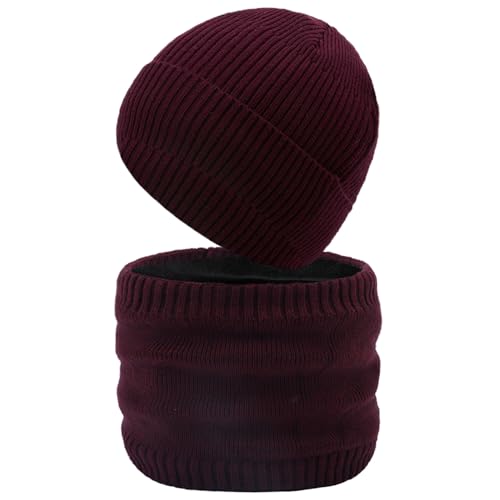 Schal Und Mütze Damen Set Winter Thermo Verdickte Herren Beanie Strickmütze Wintermütze Warme Bequeme Futter Halswärmer für Skifahren Schlittschuhlaufen Radfahren von Generisch