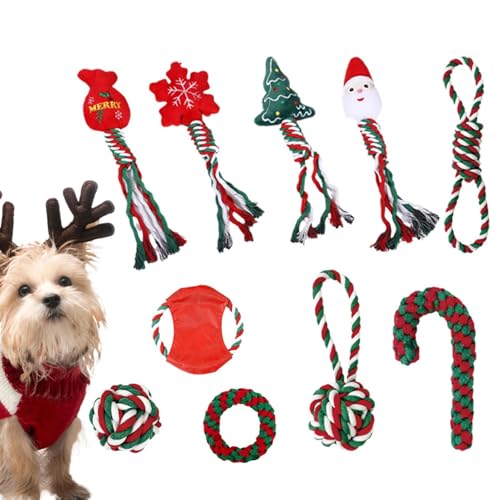 Seilspielzeug für Hunde, Set mit 10 Weihnachtszähnen, Seilspielzeug-Set, Weihnachtsmann, Kauspielzeug, Schneeflocken, Zahnen, Seilspielzeug, interaktiv für kleine, mittelgroße Rassen von Generisch