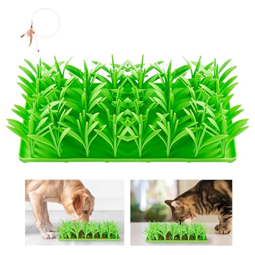 Silikon-Grasmatte für Katzen, grünes Gras, Silikon, Slow Food-Matte, Haustier-Matte, Silikon-Grasschnüffel-Füttermatte für Indoor-Katzen und Hunde (Grün, 16,9 x 36,1 x 8,65 cm) von Generisch