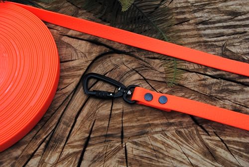 Soft-Vinyl Hundeleine 20mm Neon-Orange Twist-Lock Sicherheitshaken abwischbar Schleppleine Gummi (15m mit Schlaufe) von Generisch