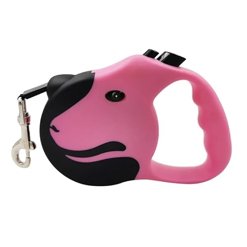 Strapazierfähige Hundeleine für kleine bis mittelgroße Hunde, verhedderungsfrei, rutschfester Griff, Einhandbremse, ideal für 14 kg Haustiere, Rosa, 5 m von Generisch