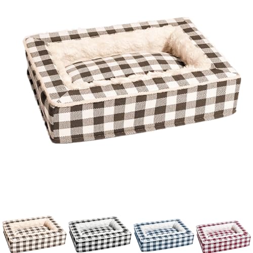 Tartan Cozy Dog Anti-Anxiety Calming Bed, Christmas Classic Square Washable Soft funny Fuzzy Dog Bed,Non-Slip Pet Cushion for Large Medium Dogs and Cats (Brown, L(80*60*20 cm / 31.5*23.62*7.87)) von Generisch