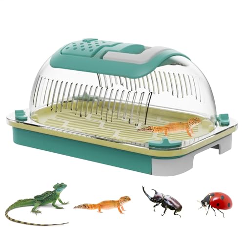 Terrarien-Transportkäfig aus Kunststoff mit Griff und Tablett, tragbare, atmungsaktive Reptilien-Futterbox, transparente Transportbox für kleine Reptilien, Amphibien, 19 x 12,5 x 9,5 cm von Generisch