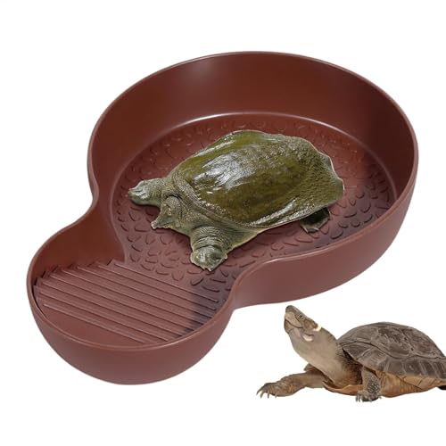 Tortoise Water Bowl, Turtle Bathing Pool, Anti-Slip Reptile Water Dish, Natural Rock Texture, Aquarium Ramp for Terrarium Accessory Easy to Clean, 26.5x18x4.2cm von Generisch