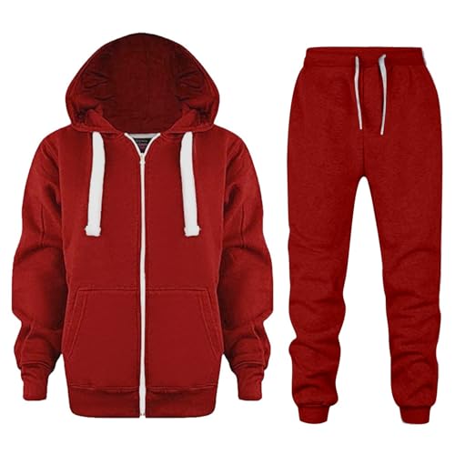 Trainingsanzug für Kinder Jungen Mädchen Langarm mit Kapuze und Reißverschluss Einfarbig Kapuzenpullover Jogging Hosen Warme Sportanzug Bequemer Jogginganzug Unisex Freizeitanzug von Generisch