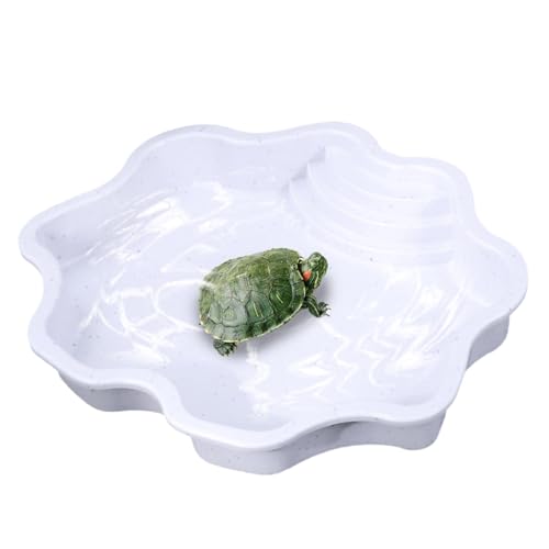 Turtle Pool, Large Reptile Bathing Tub, Feeding Bowl with Ramp, Tortoise Feeder Habitat for Small Geckos and Turtles, 11.81x11.81x2.17 Inches, White, Red, Yellow von Generisch