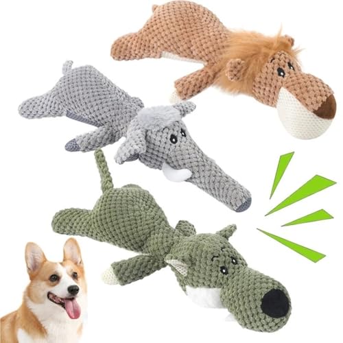 Unzerstörbares Hundespielzeug, 2025 New Hundespielzeug Unzerstörbar, Kauspielzeug Hund, Interaktives Hundespielzeug, Hund Quietschspielzeug Dog Toys for Aggressive Chewers(Löwe+Wolf+Elefant) von Generisch