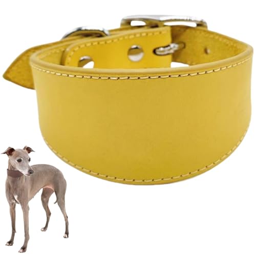 Verstellbares Hundehalsband,Durable Breite Kragen Leder Hals Halsbänder, Lederhalsband für große Hunde,Italienische Windhunde Pet Supplies,Haustierzubehör (Gelb, M) von Generisch