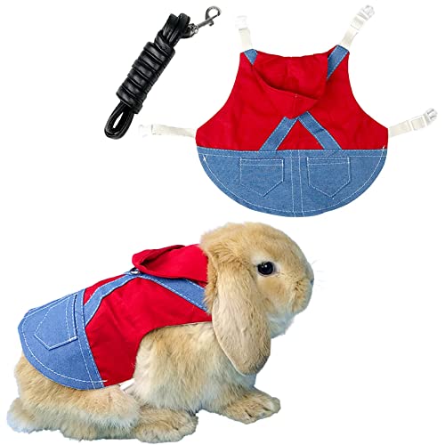 Verstellbares Weiches Kaninchen Geschirr, Haustier Hasen Geschirr, Hasen Geschirr Leine Set, Verstellbares Kaninchen Leine, für Kleintiere Kaninchen Katzen Meerschweinchen (L, Rot) von Zewool