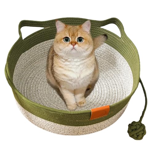 Virelapets Woven Rope Cat Basket,Hand Woven Cat Basket Bed with Toy Ball,Puppies Sleeping Bed for Cat & Small Dog Within 22lb,Breathable & Easy to Clean (Green,19in) von Generisch