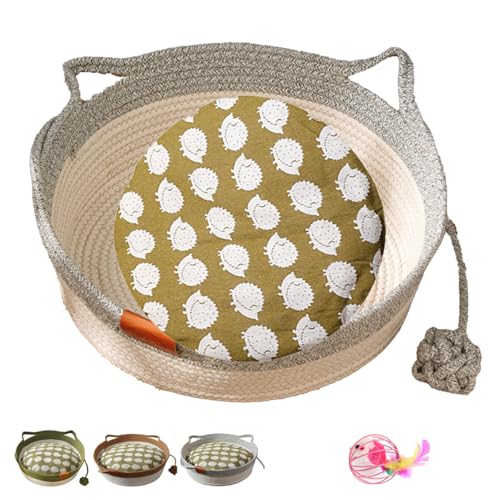 Virelapets Woven Rope Cat Basket,Handgewebtes Katzenbett mit integrierter Kratzmatte und Spielball, 33 cm, 40 cm und 45 cm. Geeignet für alle Katzen. (Gray+Mat,S) von Generisch