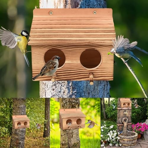 Vogelhaus aus Holz für den Außenbereich, hängendes Vogelhaus mit Stange für Kardinäle, Finken und Blauvögel, rustikaler Nistkasten für den Garten, wetterfestes Vogelhaus für Außenansicht von Generisch