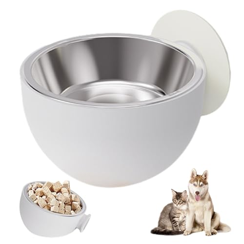 Wall Mounted Cat Food Bowl, Stainless Steels Anti Spill Bowl,(Black/White) 14.3cm/5.63inch, Stainlesss Steel+pp Magnetic Dog Foods Bowls for Pets Food Water von Generisch