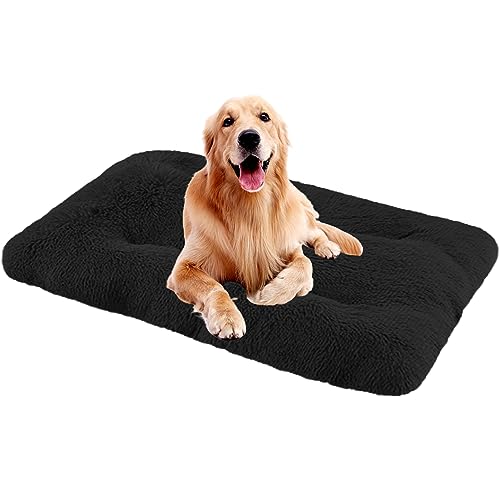 Waschbares Hundebett mit rutschfester Unterseite für mittelgroße und kleine Hunde und Katzen, zur Stresslinderung, Matratze, Hundekissen mit Kissen, 93 x 65 x 10 cm, Schwarz von Generisch