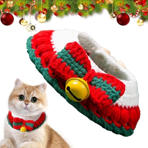 Weihnachtliches Katzenhalsband, Katzenhalsband, weiche Baumwolle, handgefertigtes Kätzchenhalsband, gestricktes Katzenzubehör, perfekt für Tierliebhaber, Milch-Baumwollgarn für Tierliebhaber von Generisch