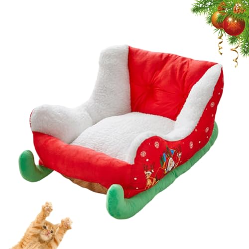 Weihnachtliches Schlitten-Katzenbett, Haustier-Schlittenbett, Weihnachtsmotiv, waschbares und Hundebett für kleine, mittelgroße Katzen und Hunde von Generisch