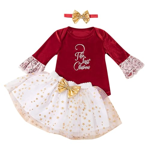 Weihnachtsoutfit Kinder Mädchen Weihnachtskostüme Strampler + Tutu + Stirnband Festlicheskleid Casual Festliches Weihnachtsanzug Für Weihnachtskostüm Weihnachtsfeier Xmas Party von Generisch