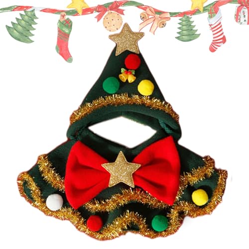 Weihnachtstuch für Katzen, Welpenschal mit Mütze, Hundekleidung, Haustierschal mit Schleife und Ball-Design, Weihnachts-Haustierbekleidung, Verkleidungsoutfit von Generisch