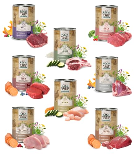 Wildes Land Classic Hundefutter 12 x 400g Mix | garantierter 6 Sorten Mix | Getreide- und Glutenfreies Nassfutter für Hunde | mit Extra viel Fleisch und wertvollen Kräutern von Generisch