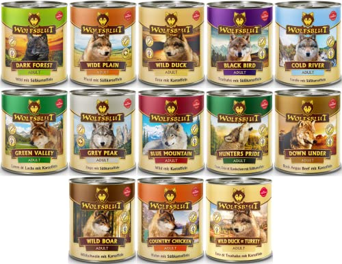 Wolfsblut Adult 12 x 800g Mix Hundefutter, Nassfutter | auch als 6X oder 24x 800g mit vielen Sorten | Ohne Zucker, Soja, Geschmacksverstärkern & künstlichen Zusätzen von Generisch