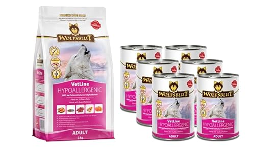 Wolfsblut VetLine Hypoallergenic Bundle | 6X 395g & 1x 2kg Pferd m. Süßkartoffeln | Bei Futtermittelallergien und -unverträglichkeiten | Nass- & Trockenfutter von Generisch