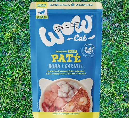 Wow Cat Junior Paté | Kitten Premium Nassfutter | 12 Beutel je 125g | (125 g (12er Pack), Huhn & Garnele) von Generisch