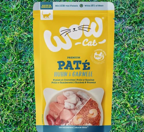 Wow Cat Paté | Katzen Premium Nassfutter | 12 Beutel je 125g | (125 g (12er Pack), Huhn & Garnele) von Generisch