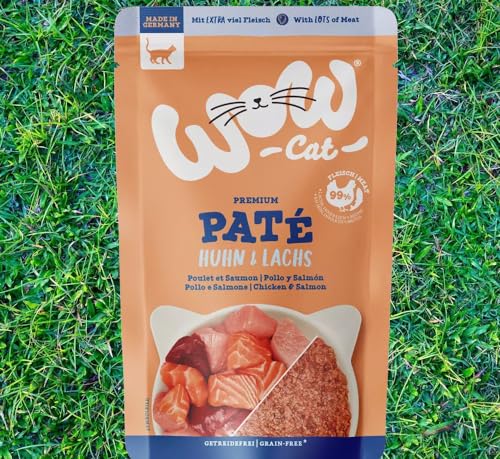 Wow Cat Paté | Katzen Premium Nassfutter | 12 Beutel je 125g | (125 g (12er Pack), Huhn & Lachs) von Generisch