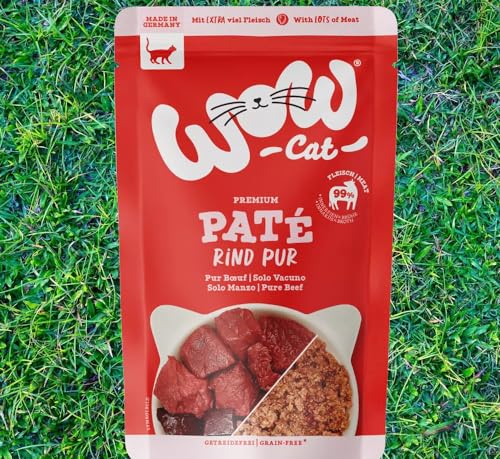 Wow Cat Paté | Katzen Premium Nassfutter | 12 Beutel je 125g | (125 g (12er Pack), Rind pur) von Generisch