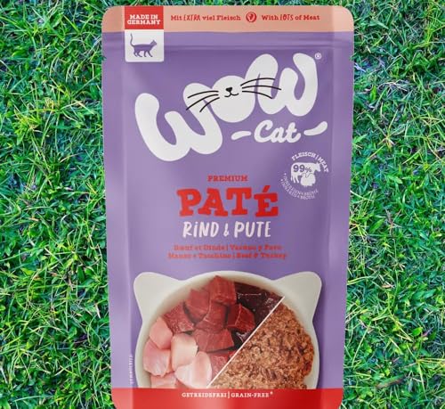 Wow Cat Paté | Katzen Premium Nassfutter | 12 Beutel je 125g | (125 g (12er Pack), Rind & Pute) von Generisch