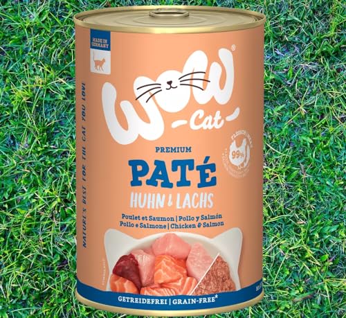 Wow Cat Paté | Katzen Premium Nassfutter | 6 Dosen | (400 g (6er Pack), Huhn & Lachs) von Generisch