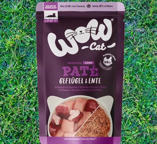 Wow Cat Senior Paté | Katzen Premium Nassfutter | 12 Beutel je 125g | (125 g (12er Pack), Geflügel & Ente) von Generisch