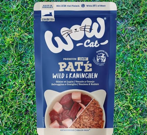 Wow Cat Senior Paté | Katzen Premium Nassfutter | 12 Beutel je 125g | (125 g (12er Pack), Wild & Kaninchen) von Generisch