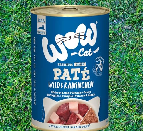 Wow Cat Senior Paté | Katzen Premium Nassfutter | 6 Dosen | (400 g (6er Pack), Wild & Kaninchen) von Generisch