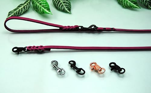 XL Elegante Petite Soft-Fettleder Leine geflochten 8mm x 3,5m verstellbar Pink (Karabiner: Scherenhaken Rose-Gold) von Generisch