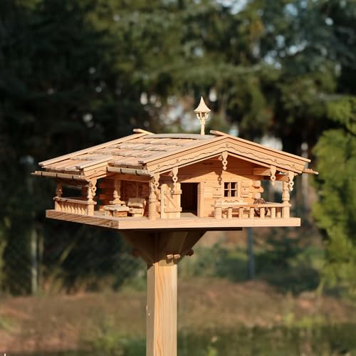 XXL Luxus VOGELHAUS VOGELHAUSVILLA Leni - GROß - inkl. Stabiler Ständer, Handarbeit, Unikat - Vogelhaus aus Echtholz -Vogelfutterhaus - Wetterfest von Generisch