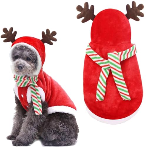 Y3v4 Weihnachtshunde-Kleidung für kleine und mittelgroße Hunde, Winter, warm, Elch, Hundebekleidung, Weihnachtsmantel von Generisch