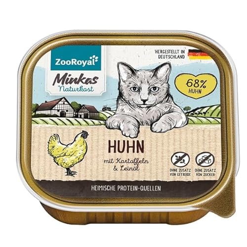 ZooRoyal Minkas Naturkost Adult Huhn mit Kartoffeln & Leinöl 16x100g nassfutter katzenfutter tiernahrung multipack von Generisch